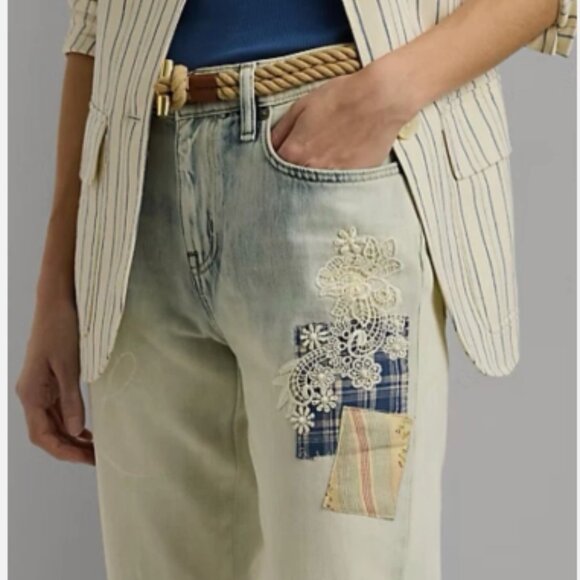 LAUREN RALPH LAUREN Mid Rise Relaxed Tapered Ankle Patchwork Jean-… - Picture 4 of 16